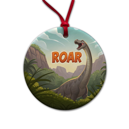 Brontosaurus Roar Dinosaur Cute Round Ceramic Holiday Christmas Tree Ornament