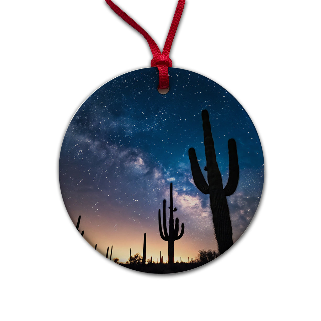 Cactus Silhouettes Starry Sky Night Shadows Round Ceramic Holiday Christmas Tree Ornament