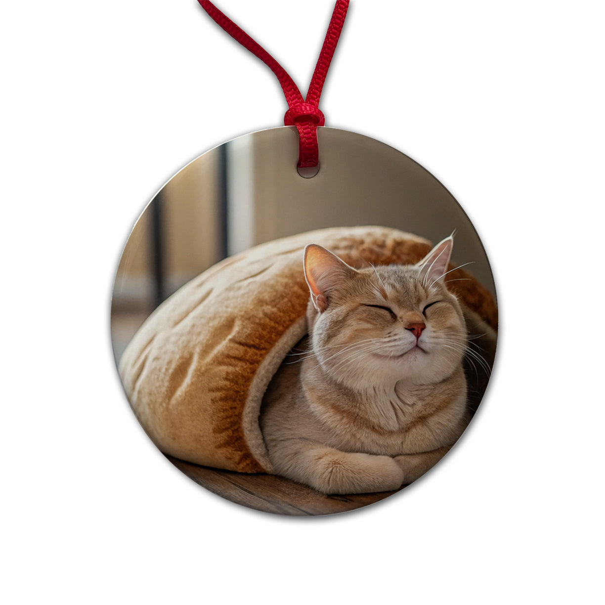 Cat Loaf Cute Round Ceramic Holiday Christmas Tree Ornament