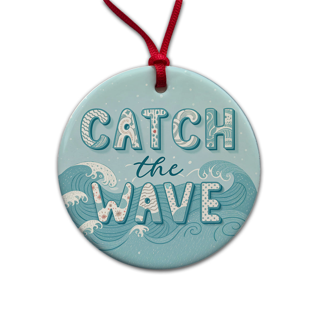 Catch The Wave Ocean Round Ceramic Holiday Christmas Tree Ornament
