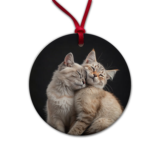 Cats Nuzzle Love Cute Round Ceramic Holiday Christmas Tree Ornament