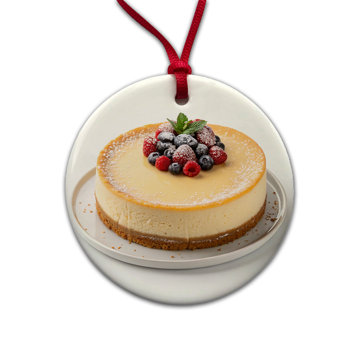 Cheesecake Berries Round Ceramic Holiday Christmas Tree Ornament