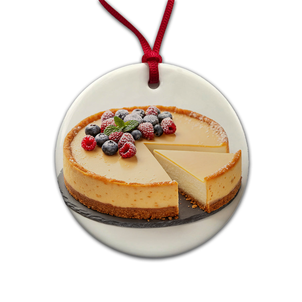 Cheesecake Fruit Slice Round Ceramic Holiday Christmas Tree Ornament