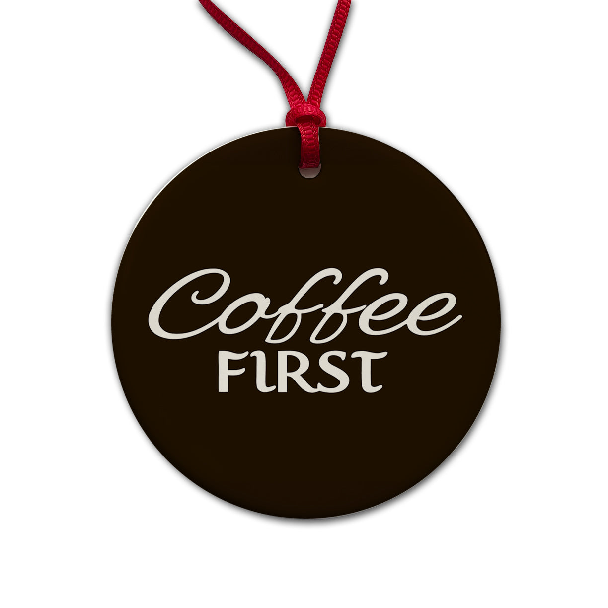 Coffee First Funny Text Round Ceramic Holiday Christmas Tree Ornament