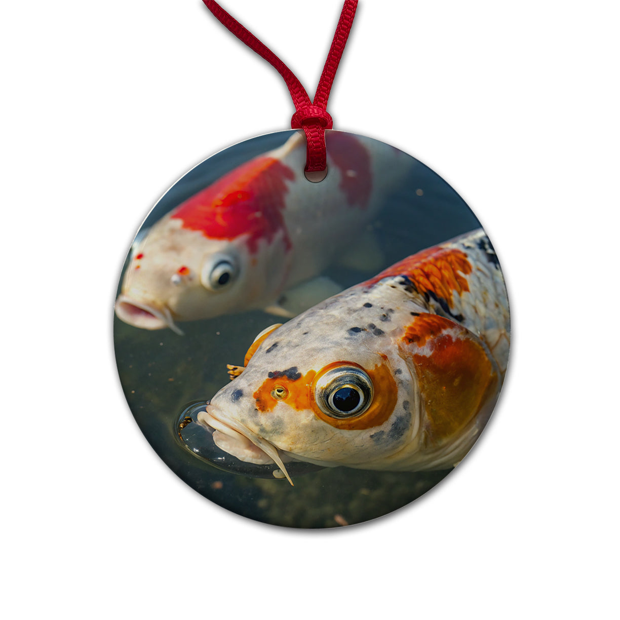 Koi Fish Eyes Close Up Pond Round Ceramic Holiday Christmas Tree Ornament