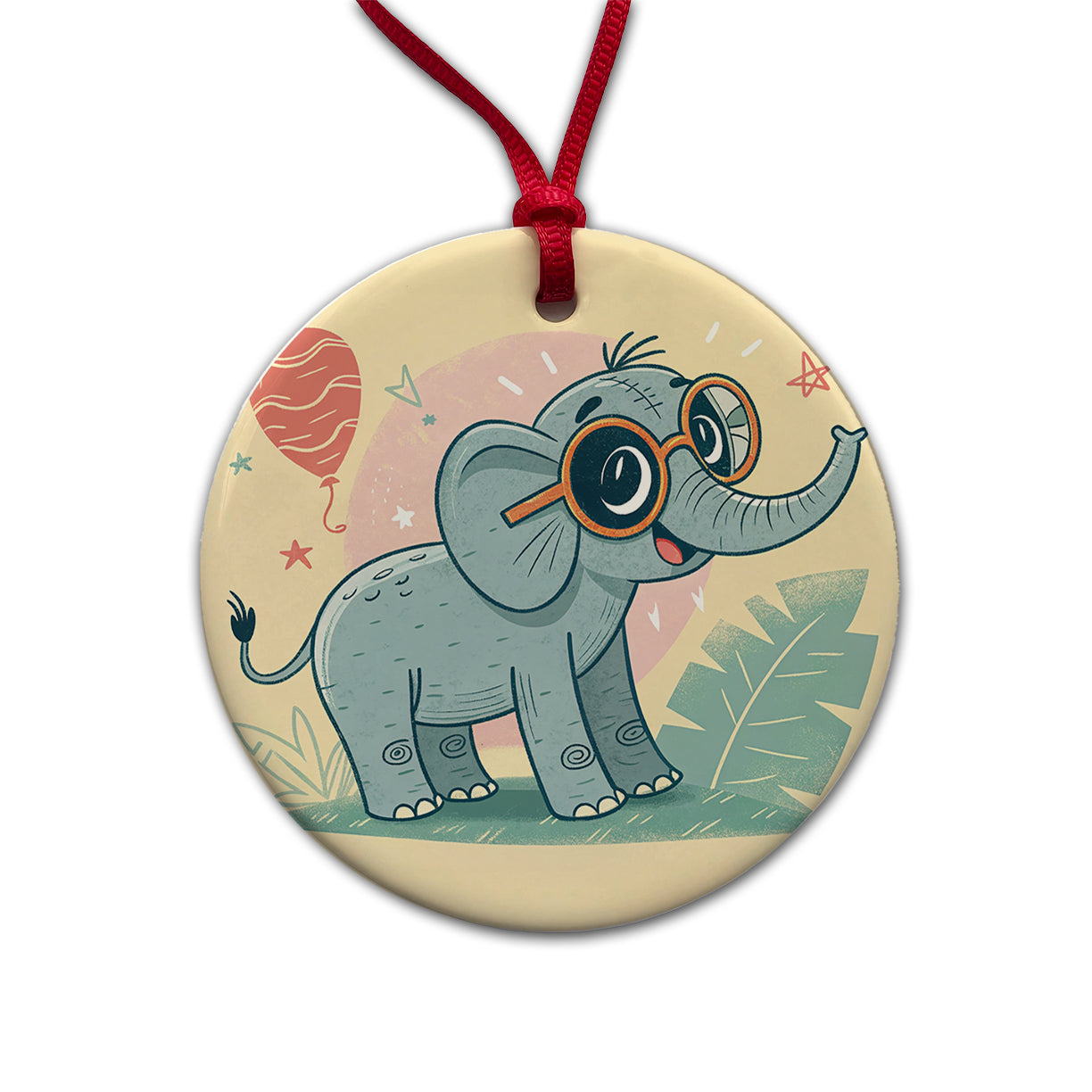 Cool Elephant Wearing Glasses Cute Round Ceramic Holiday Christmas Tree Ornament