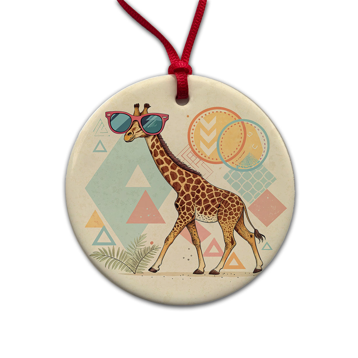 Cool Giraffe Wearing Sunglasses Funny Round Ceramic Holiday Christmas Tree Ornament