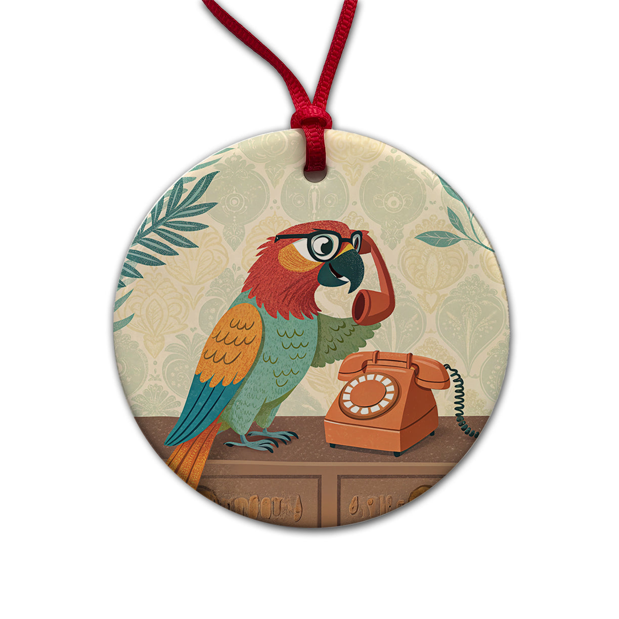 Cool Parrot Wearing Glasses Round Ceramic Holiday Christmas Tree Ornament