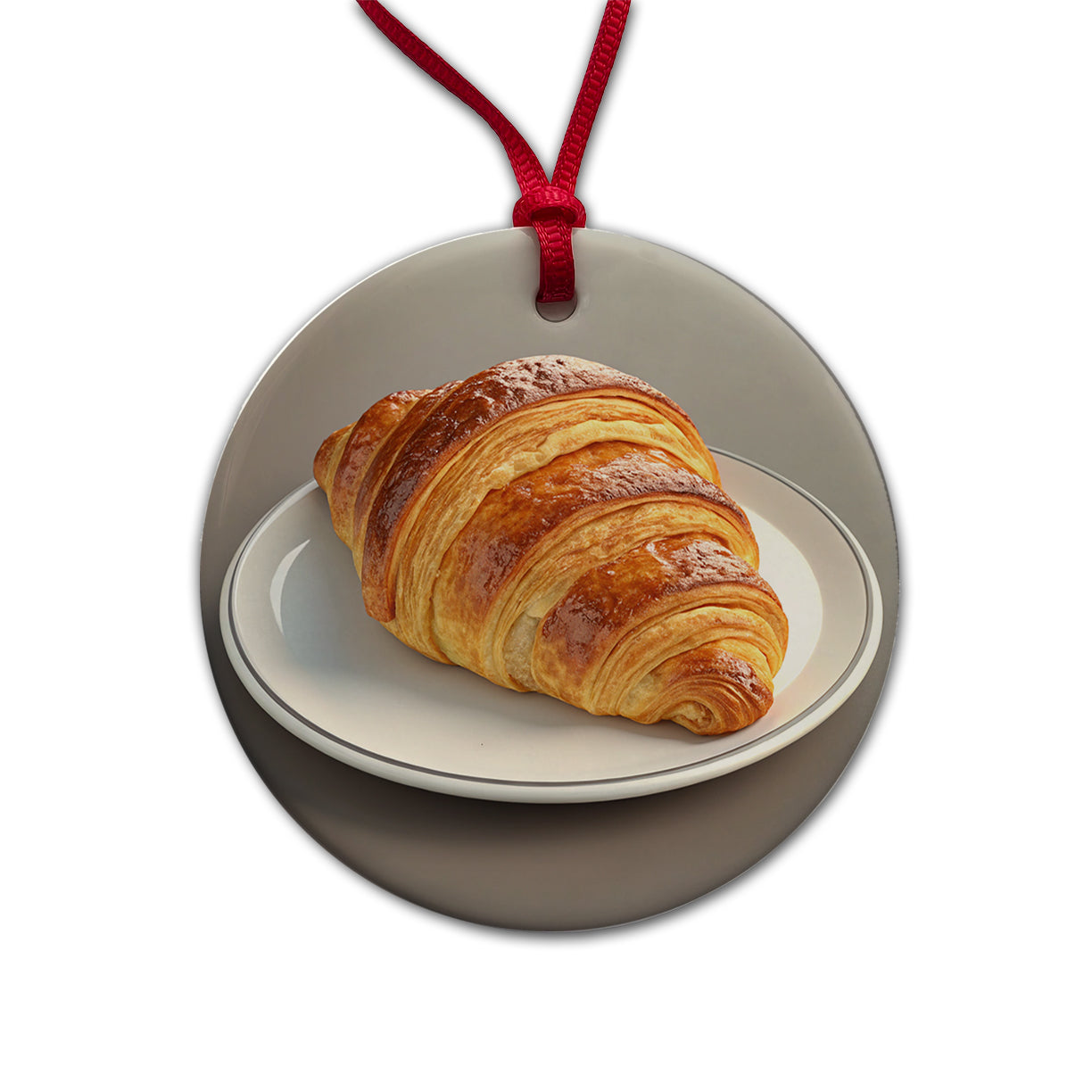 Croissant On Plate Round Ceramic Holiday Christmas Tree Ornament