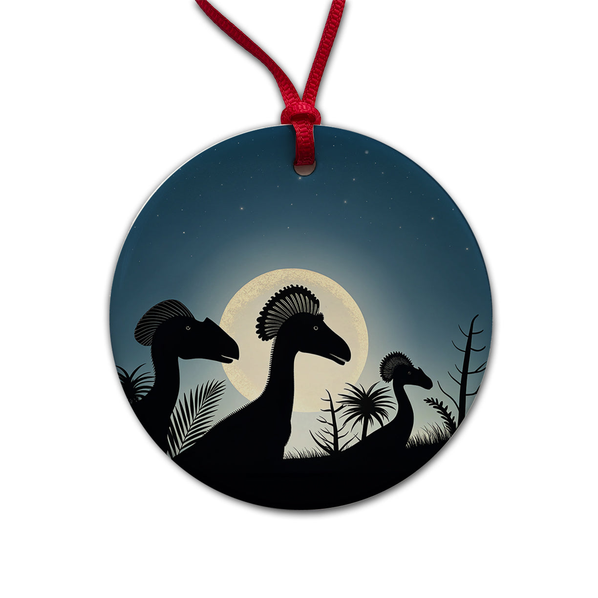 Dilophosaurus Silhouettes Dinosaurs Round Ceramic Holiday Christmas Tree Ornament