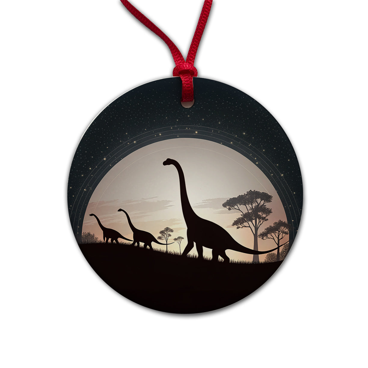 Diplodocus Silhouettes Dinosaurs Round Ceramic Holiday Christmas Tree Ornament