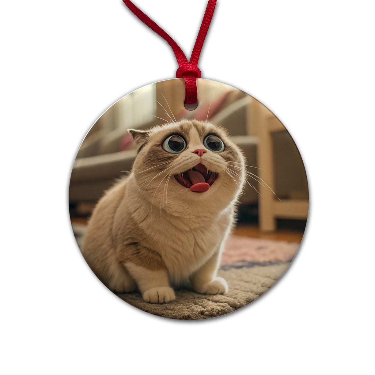 Dopey Cat Funny Round Ceramic Holiday Christmas Tree Ornament