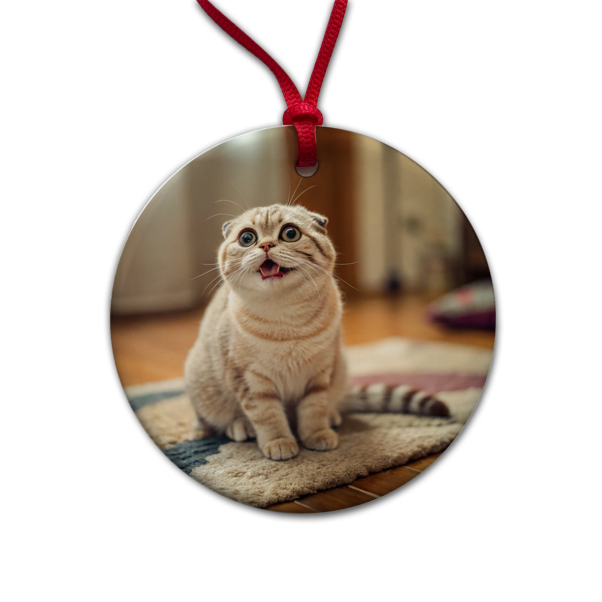Dopey Cat Silly Round Ceramic Holiday Christmas Tree Ornament