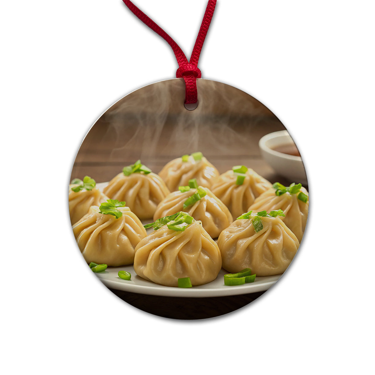 Dumplings Steaming Round Ceramic Holiday Christmas Tree Ornament