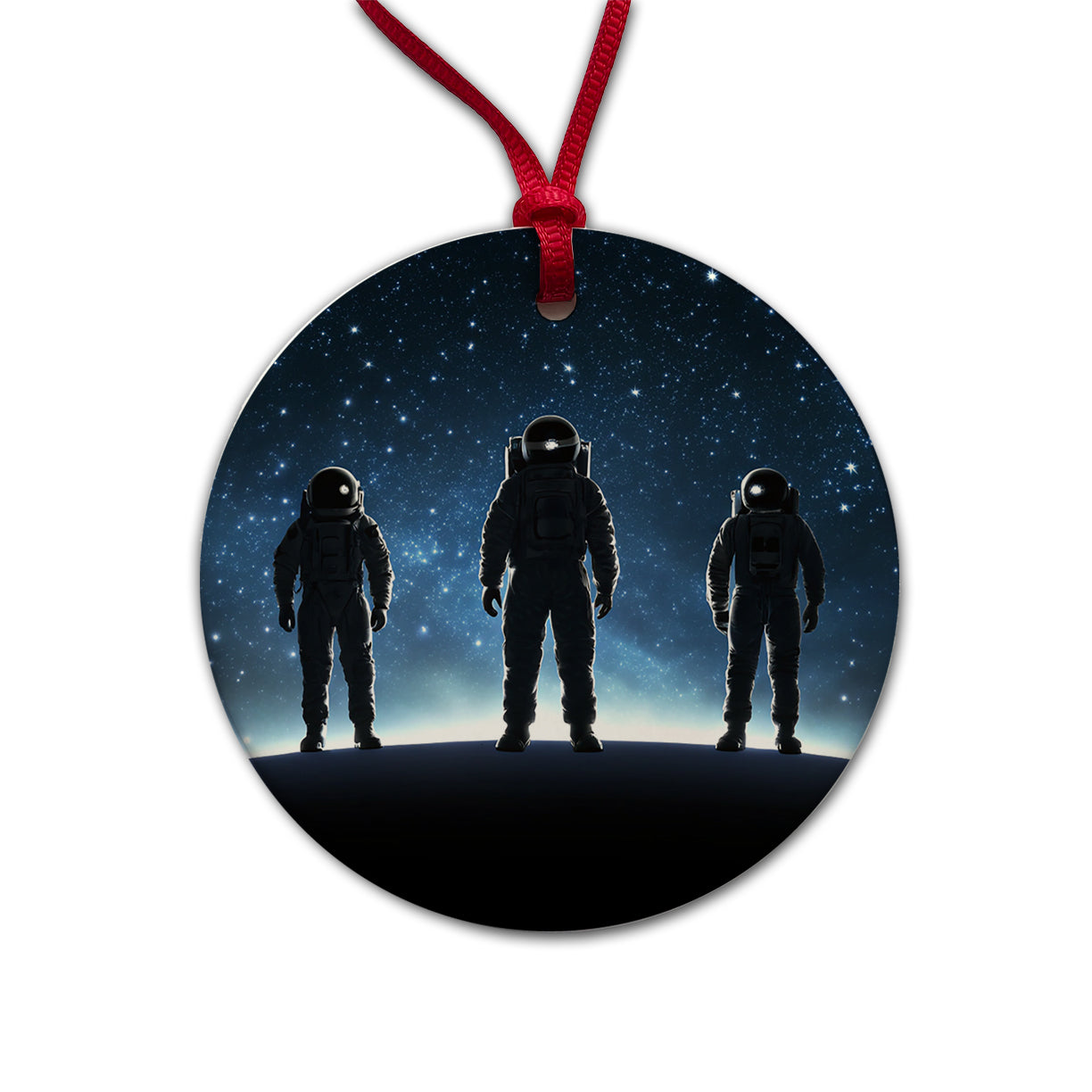 Floating Astronaut Silhouettes Outer Space Round Ceramic Holiday Christmas Tree Ornament