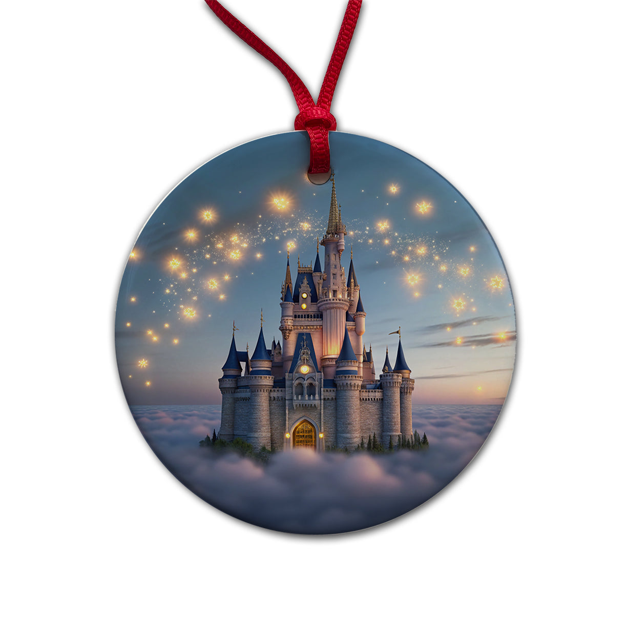 Floating Castle Above Clouds Round Ceramic Holiday Christmas Tree Ornament