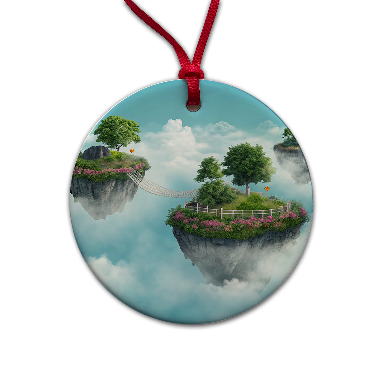 Floating Islands In The Sky Bridge Round Ceramic Holiday Christmas Tree Ornament