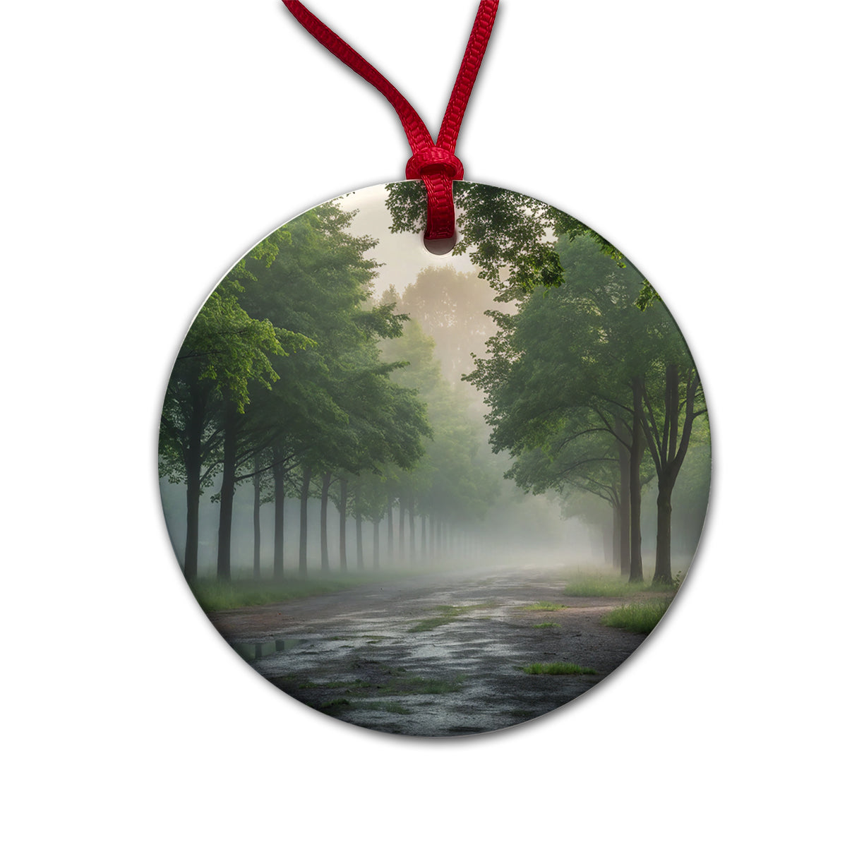 Forest Misty Morning Round Ceramic Holiday Christmas Tree Ornament