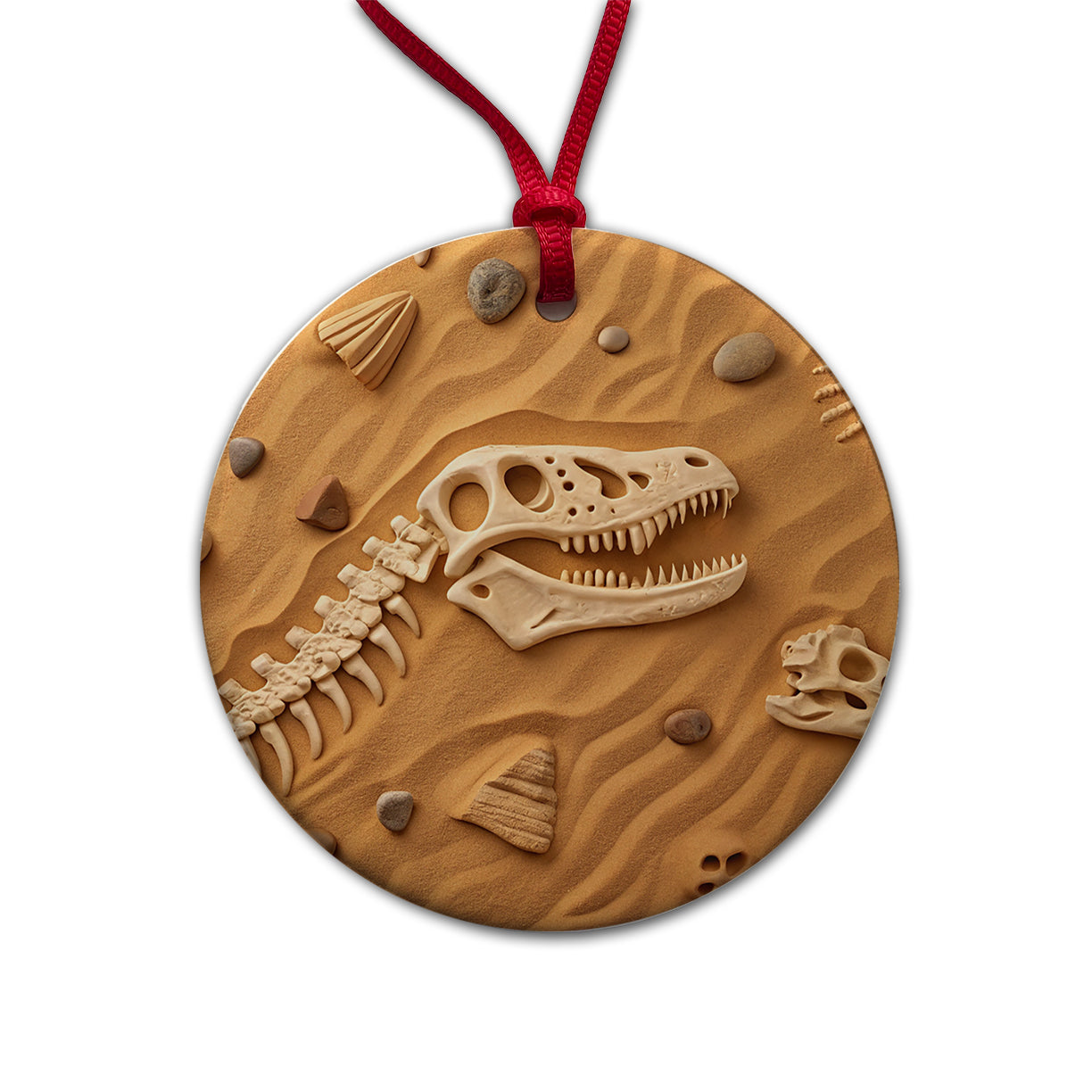 Fossils Dinosaur Bones Round Ceramic Holiday Christmas Tree Ornament