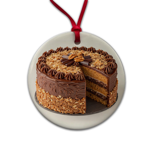 German Chocolate Cake Yummy Dessert Round Ceramic Holiday Christmas Tree Ornament