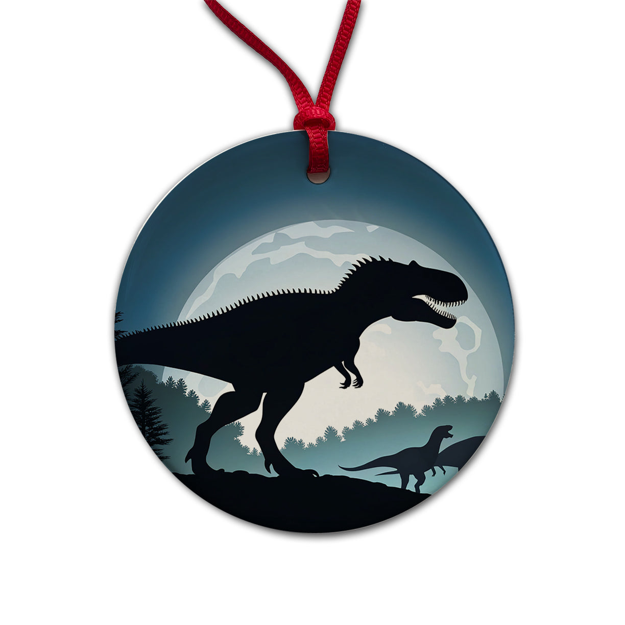 Giganotosaurus Silhouettes Dinosaurs Round Ceramic Holiday Christmas Tree Ornament