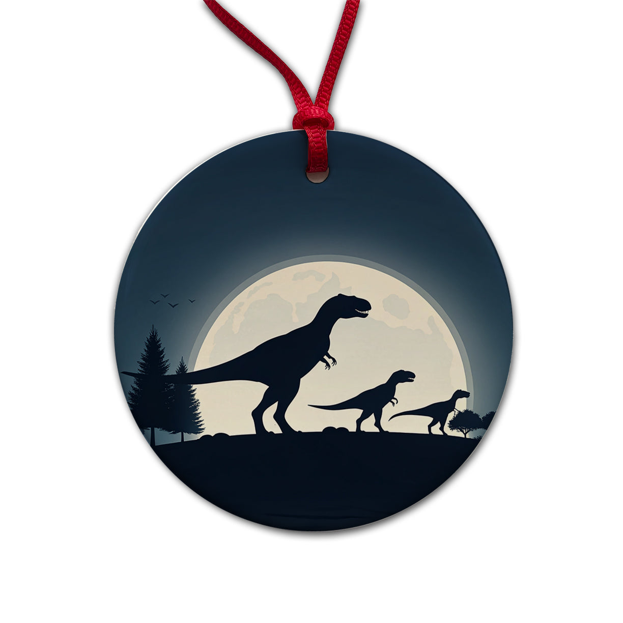 Giganotosaurus Silhouettes Walking Dinosaurs Round Ceramic Holiday Christmas Tree Ornament