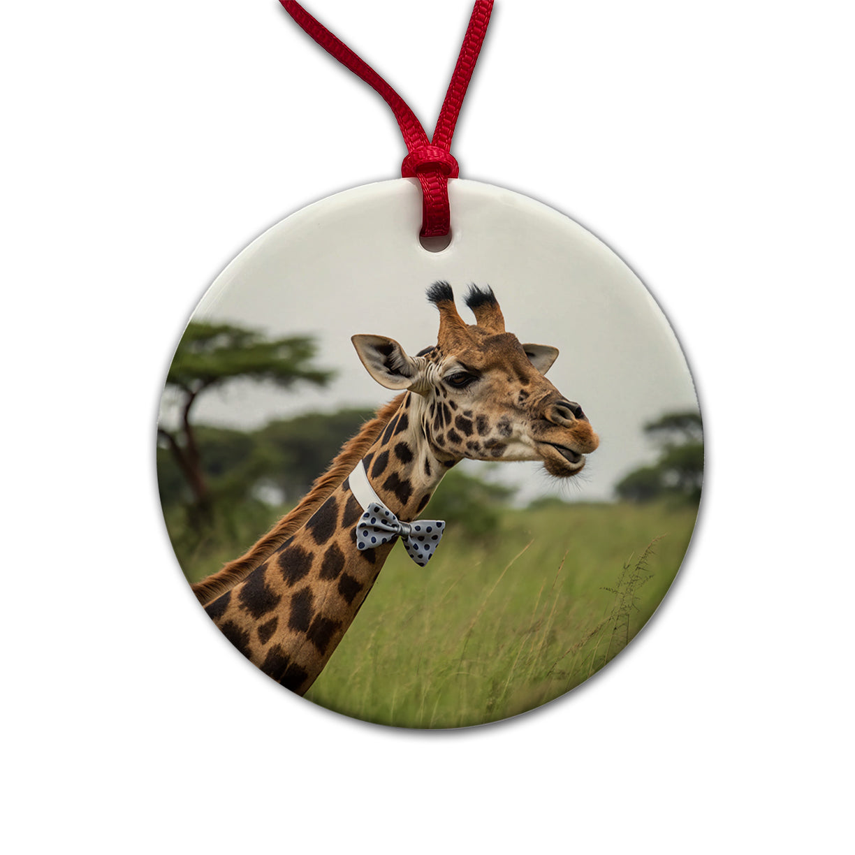 Giraffe Wearing Bow Tie Round Ceramic Holiday Christmas Tree Ornament