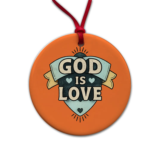 God Is Love Bible Verse Christian Colorful Round Ceramic Holiday Christmas Tree Ornament