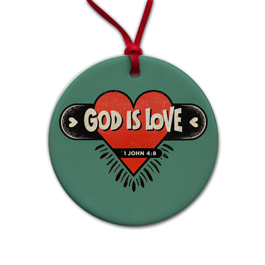 God Is Love Bible Verse Christian Round Ceramic Holiday Christmas Tree Ornament