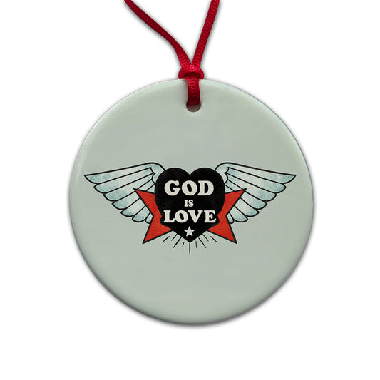 God Is Love Christian Bible Round Ceramic Holiday Christmas Tree Ornament