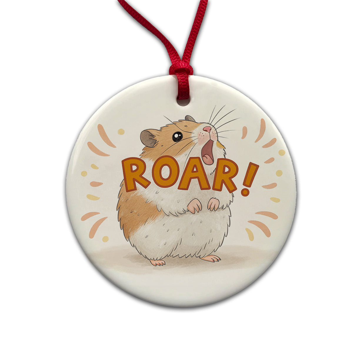 Hamster Roar Funny Round Ceramic Holiday Christmas Tree Ornament