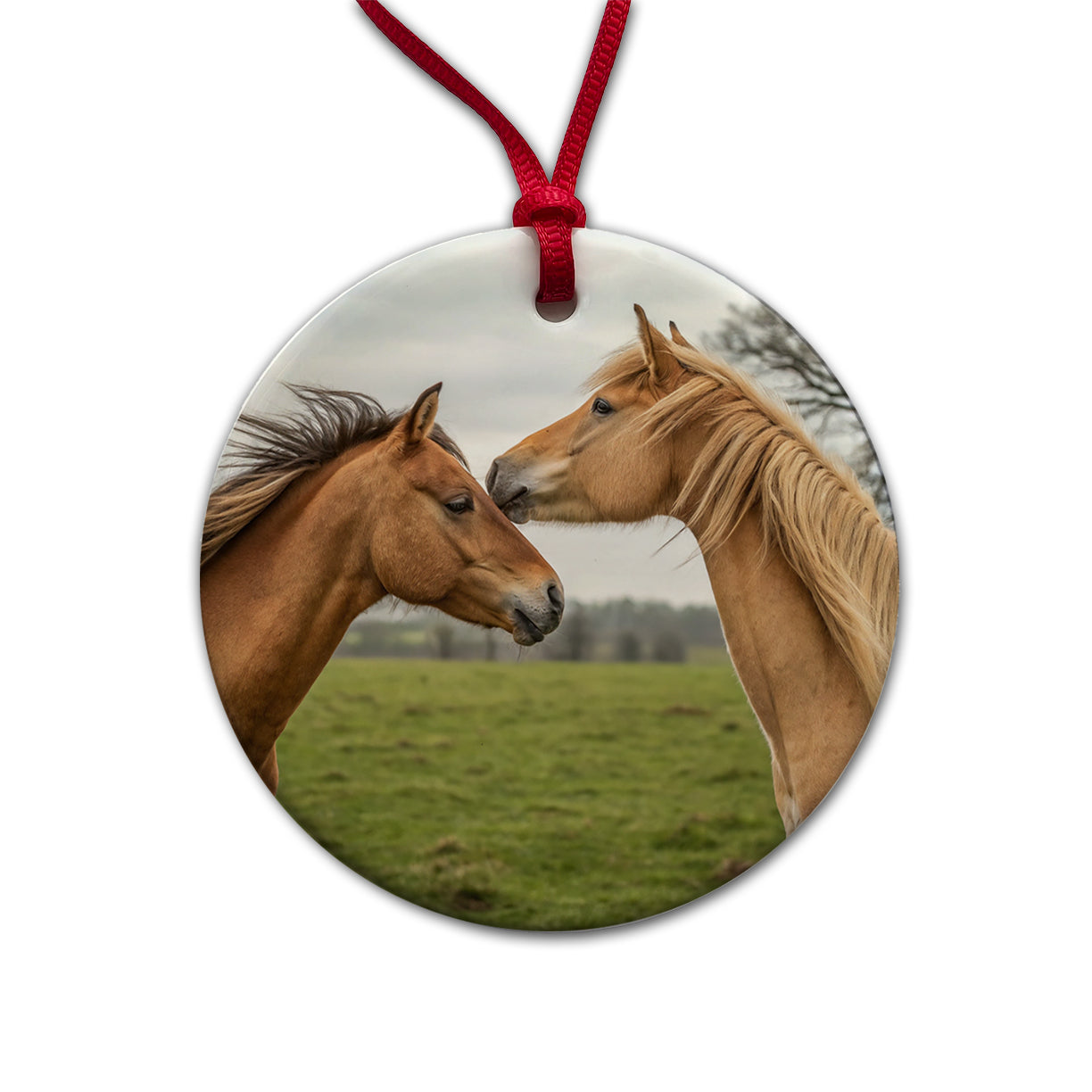 Horses Love Friends Round Ceramic Holiday Christmas Tree Ornament