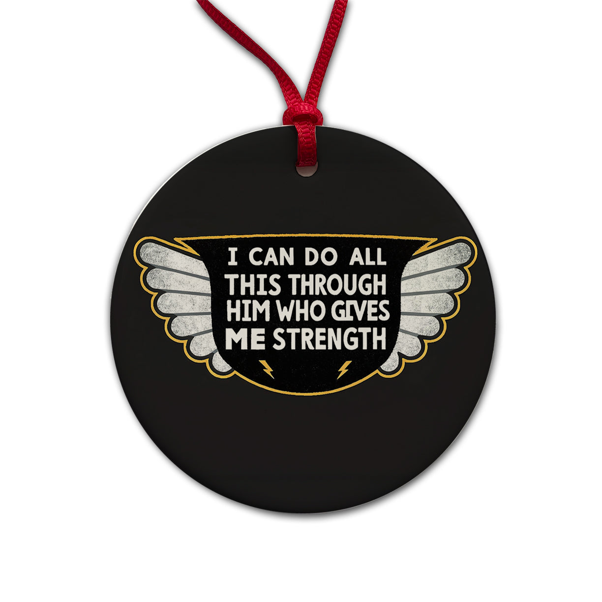 I Can Do All This Through Him Who Gives Me Strength Bible Verse Round Ceramic Holiday Christmas Tree Ornament