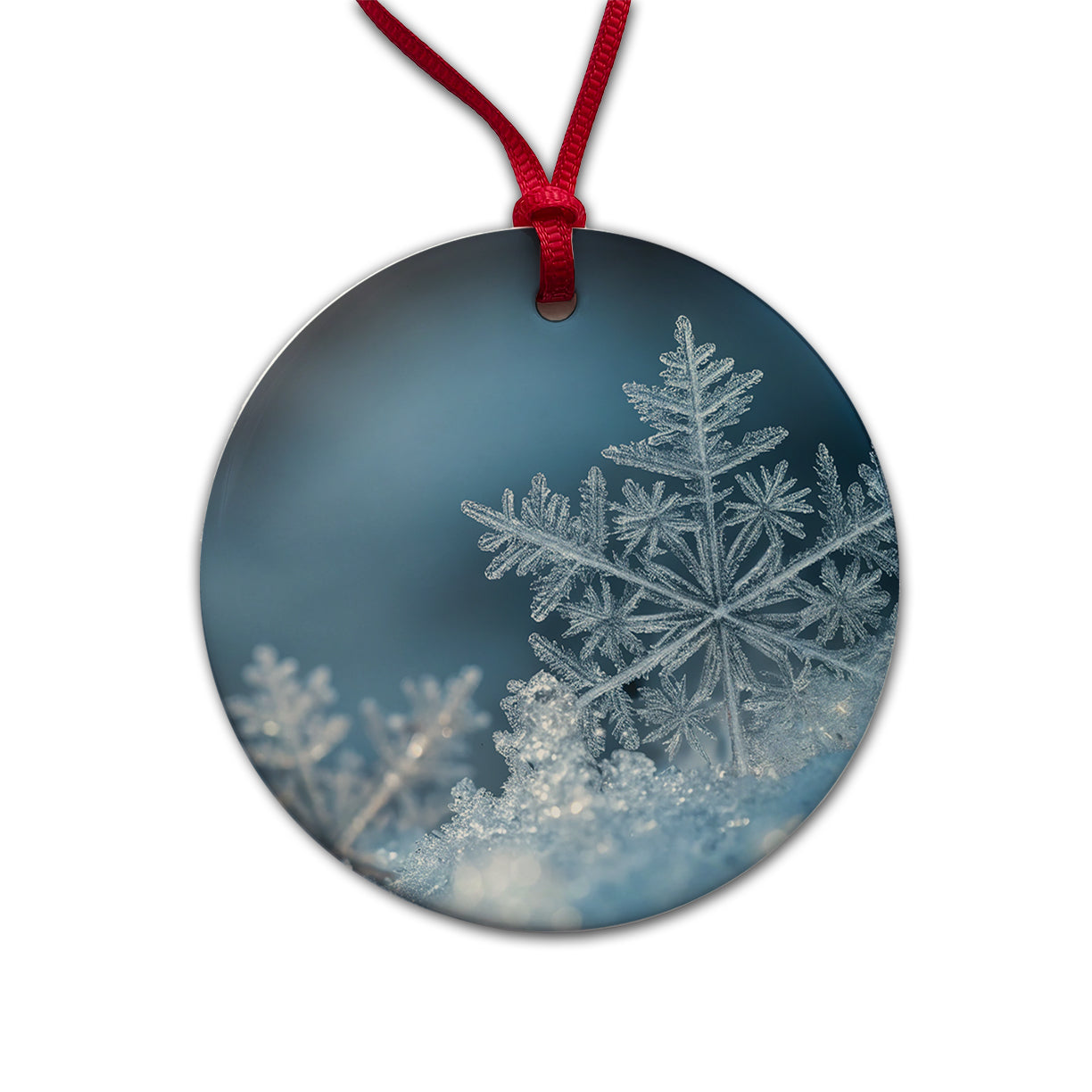 Ice Crystals Close Up Icy Snowflake Round Ceramic Holiday Christmas Tree Ornament