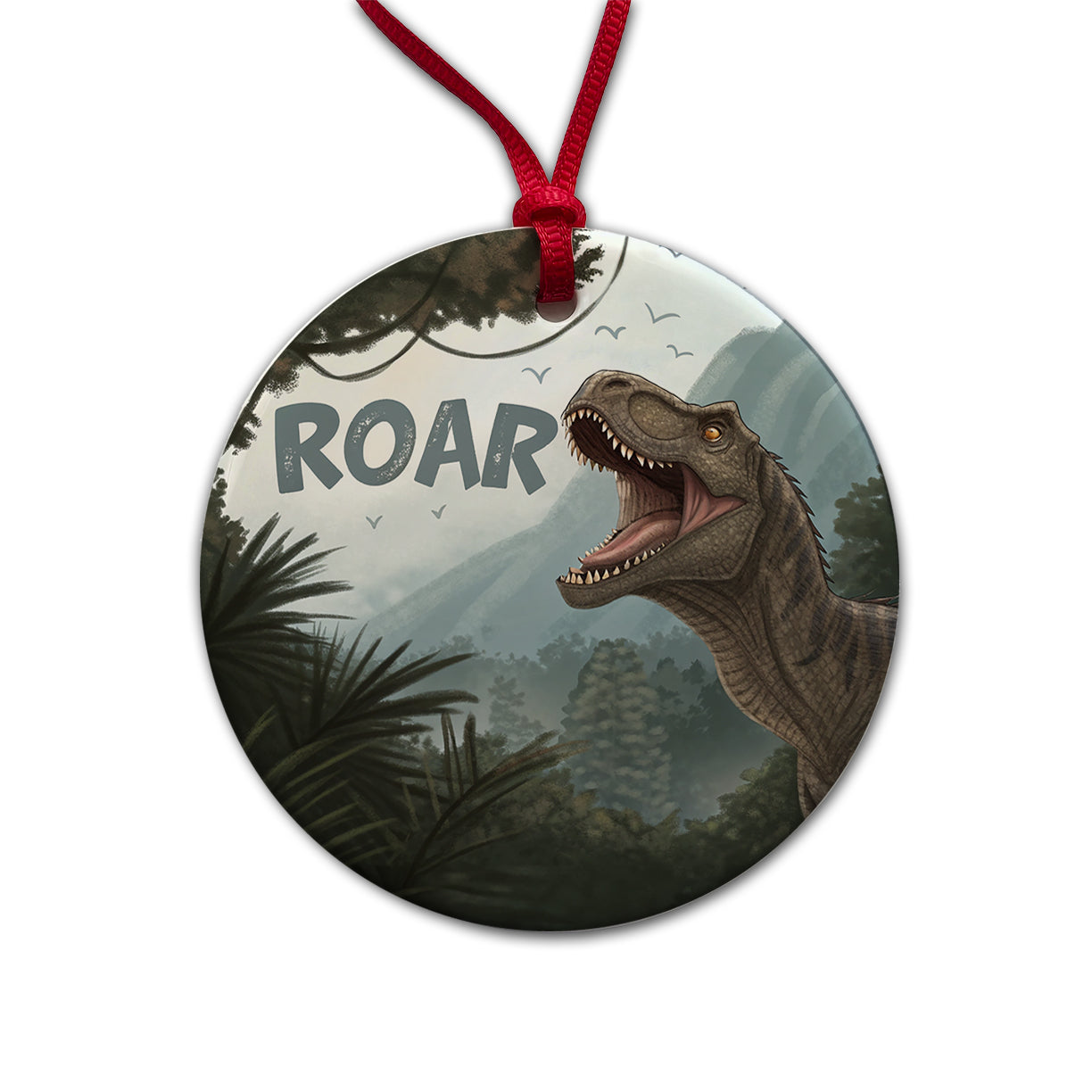 Iguanodon Roar Bold Text Dinosaur Round Ceramic Holiday Christmas Tree Ornament