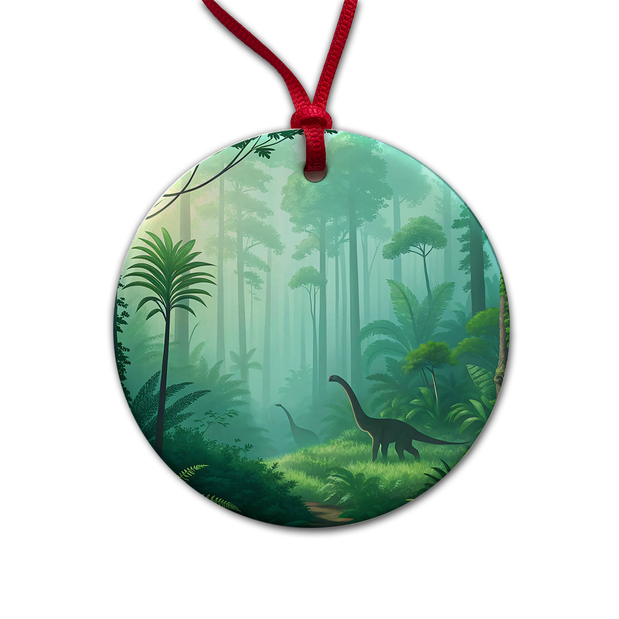 Jurassic Jungle Dinosaurs Round Ceramic Holiday Christmas Tree Ornament