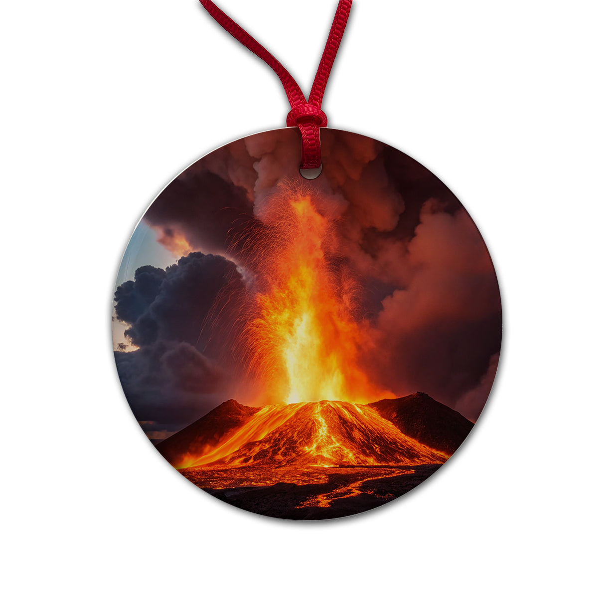 Kilauea Volcano Erupting Lava Hawaii Round Ceramic Holiday Christmas Tree Ornament