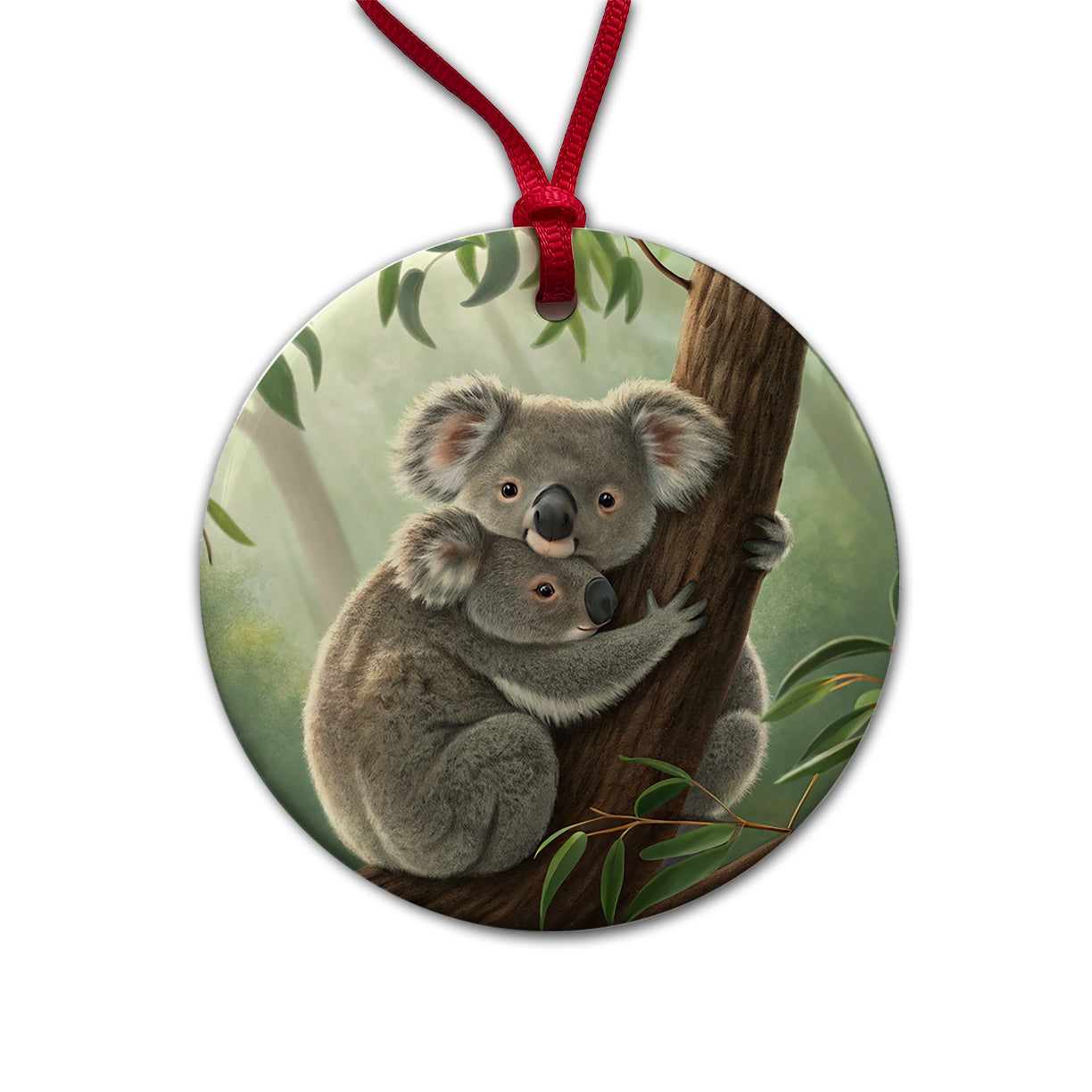 Koala Hug Mom Kid Round Ceramic Holiday Christmas Tree Ornament