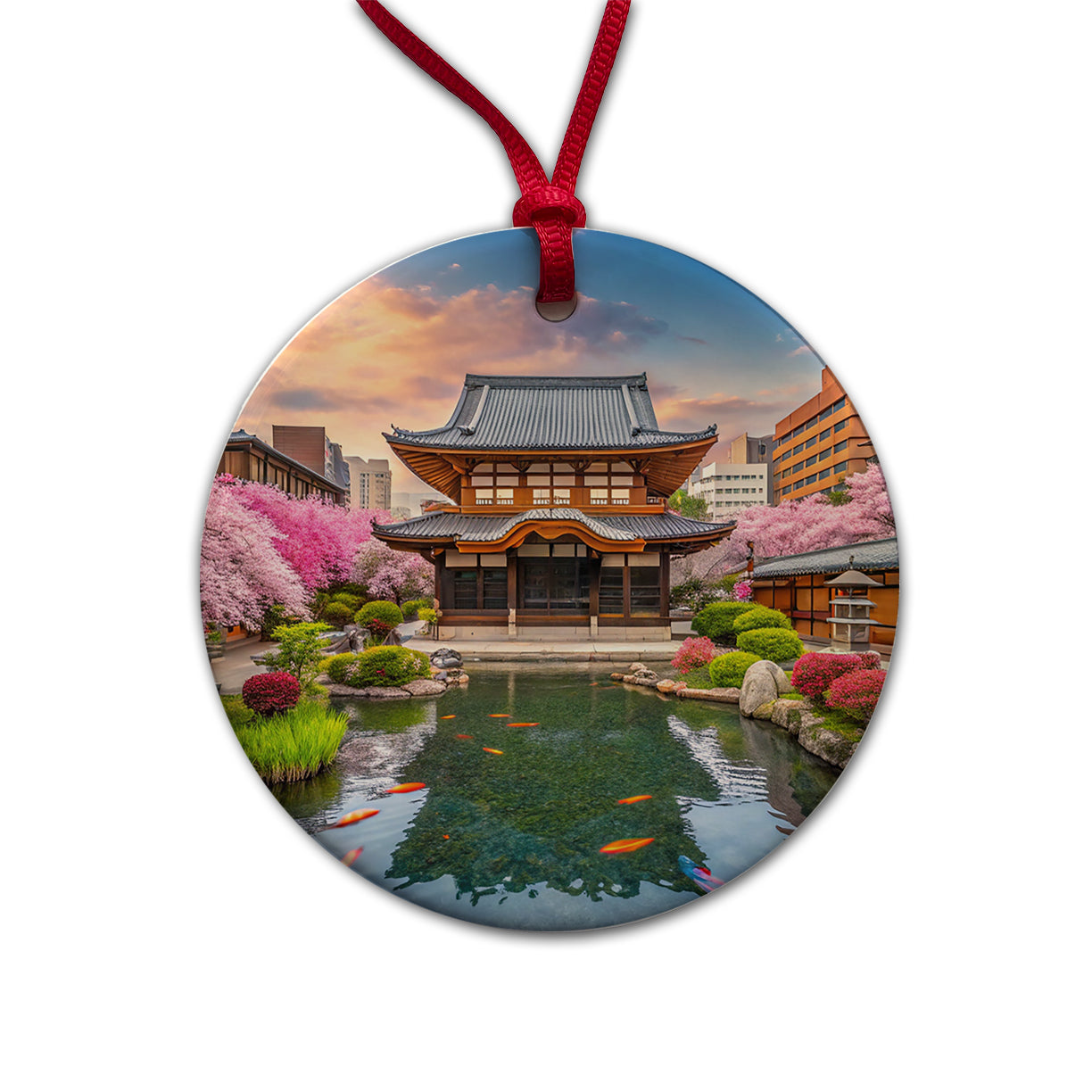 Kyoto Japan Koi Pond Round Ceramic Holiday Christmas Tree Ornament