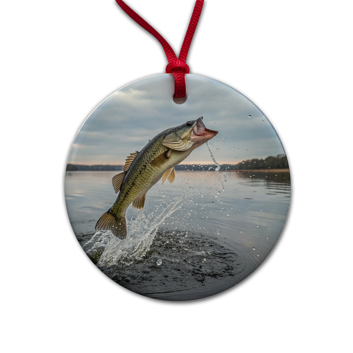 Largemouth Bass Fish Jumping Fishing Awesome Round Ceramic Holiday Christmas Tree Ornament
