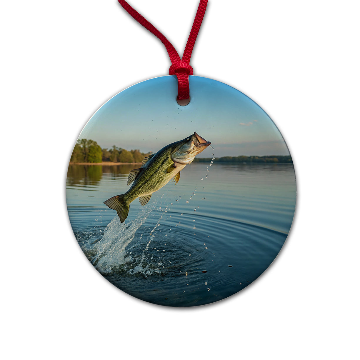 Largemouth Bass Fish Jumping Fishing Round Ceramic Holiday Christmas Tree Ornament