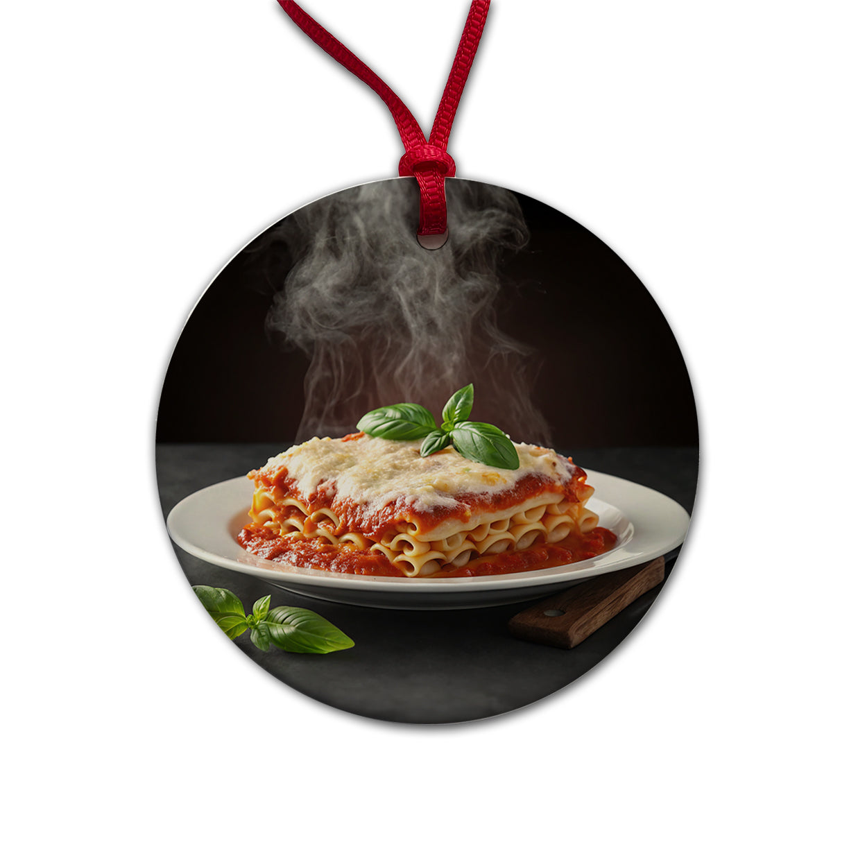 Lasagna Italian Pasta Round Ceramic Holiday Christmas Tree Ornament