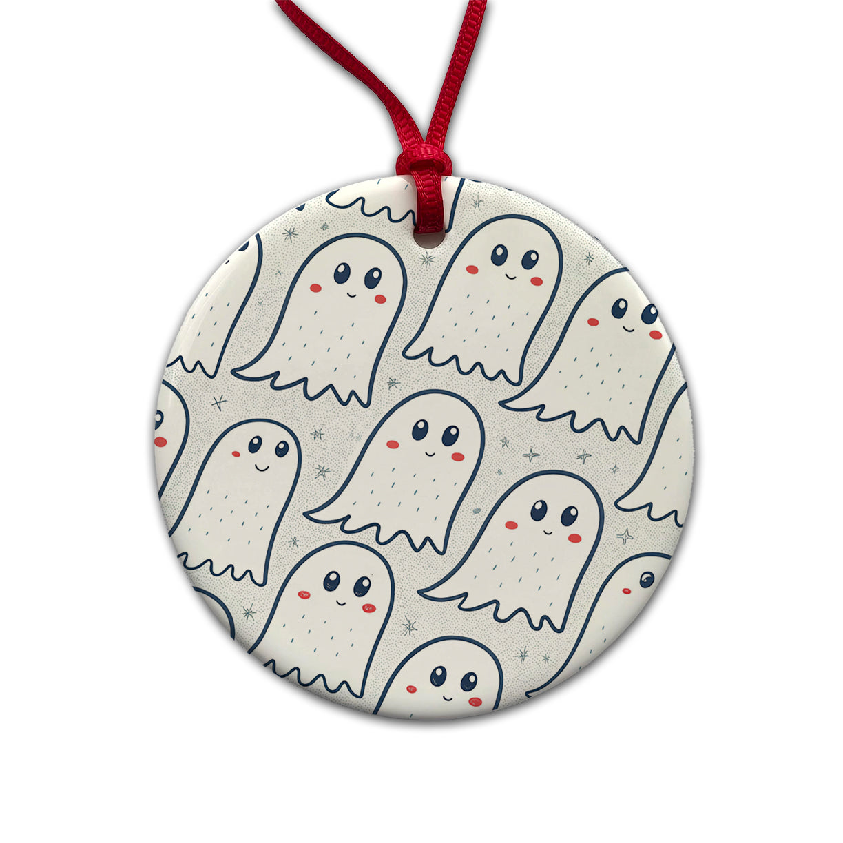 Lots Of Ghosts Halloween Round Ceramic Holiday Christmas Tree Ornament