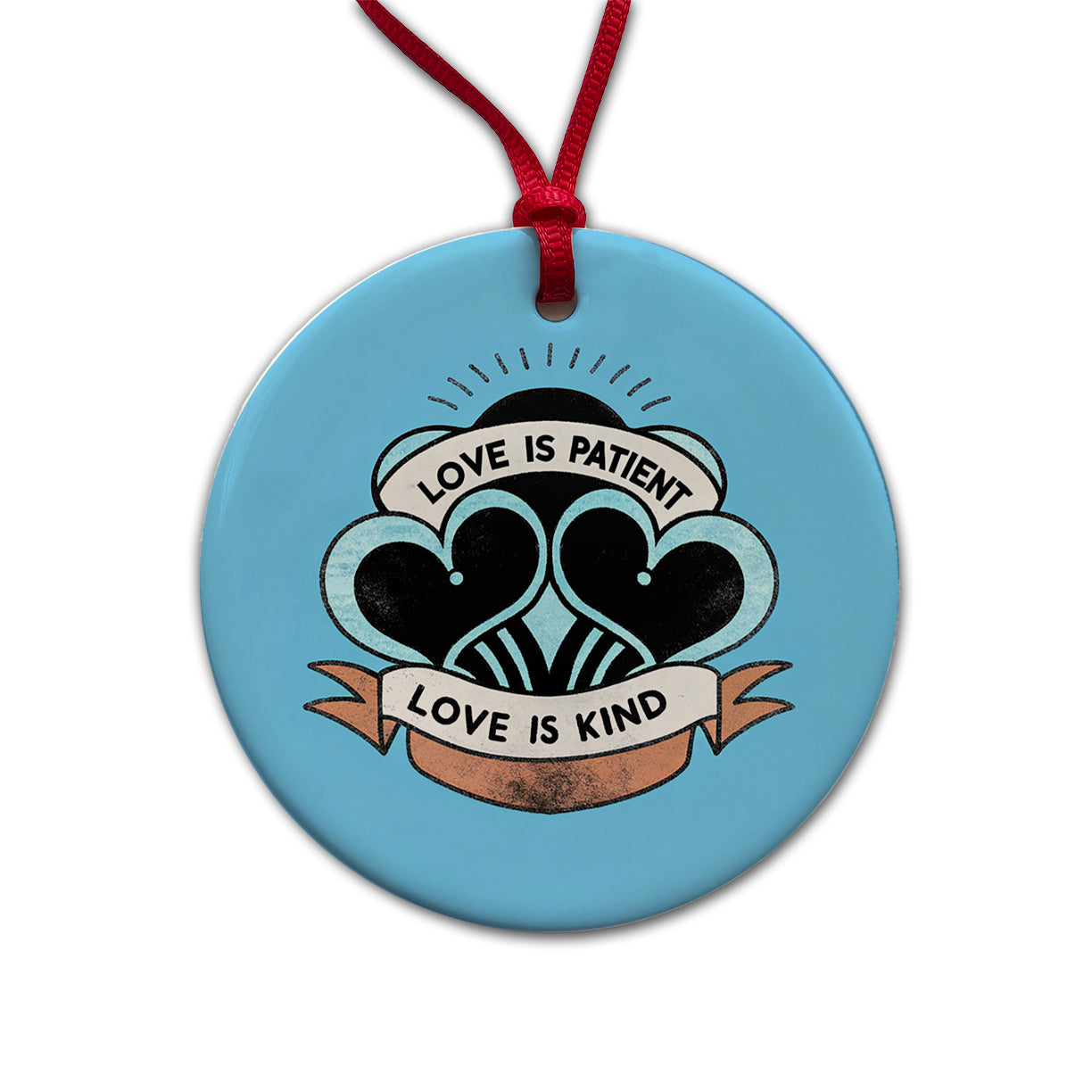 Love Is Patient Love Is Kind Bible Verse Round Ceramic Holiday Christmas Tree Ornament