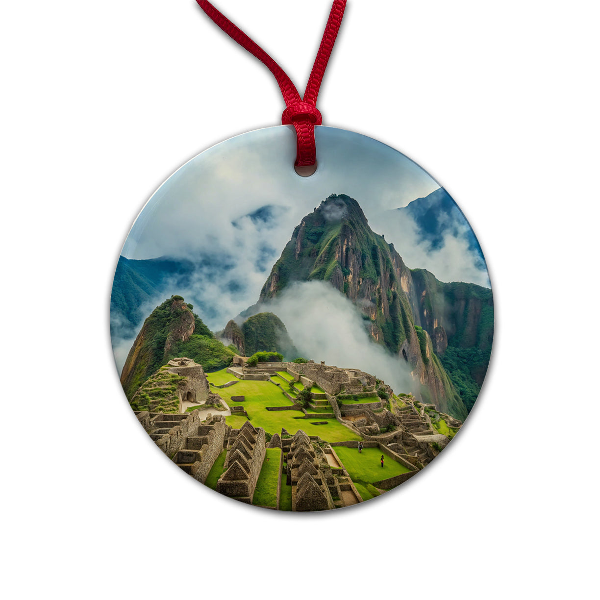 Machu Picchu Peru Travel Destination Round Ceramic Holiday Christmas Tree Ornament