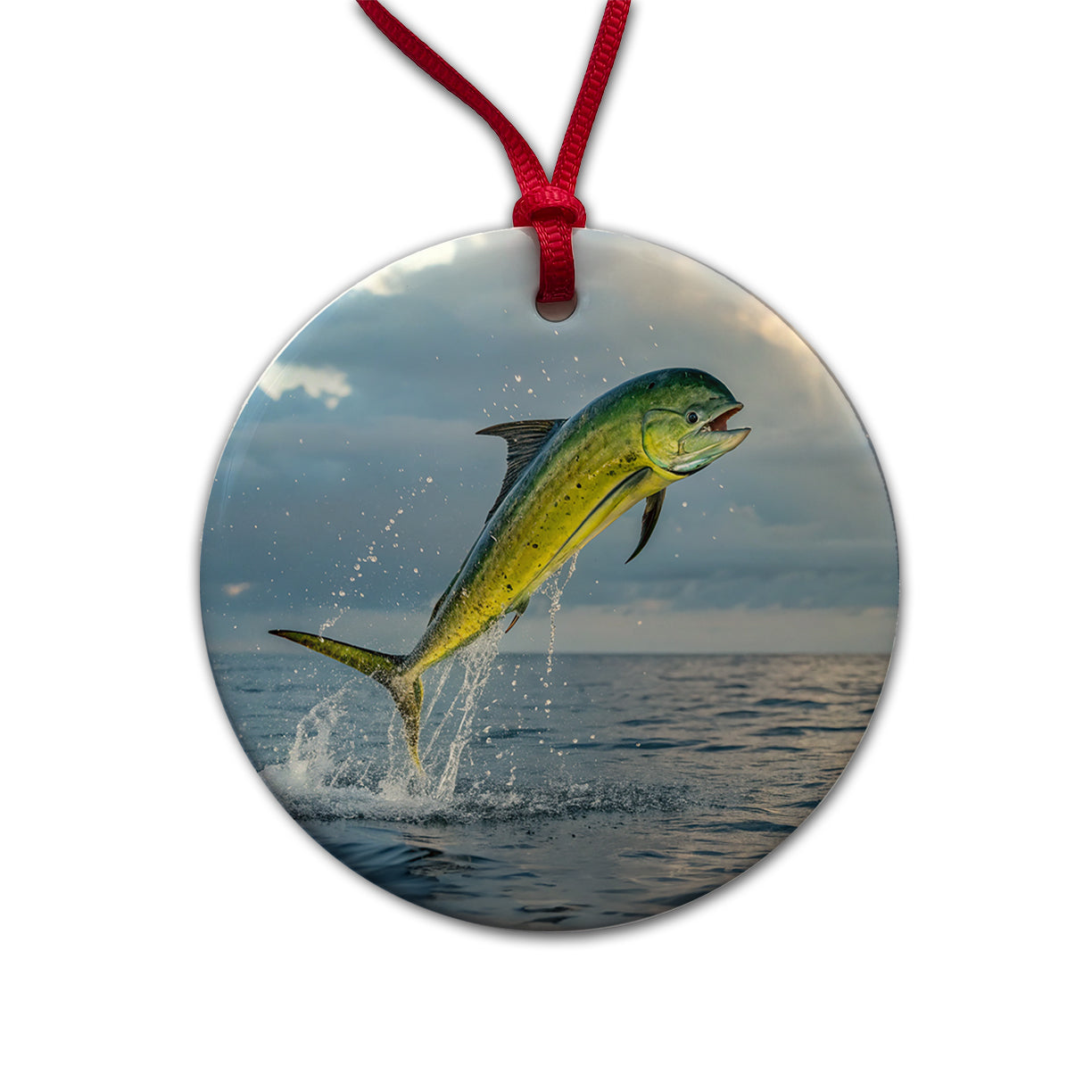 Mahi Mahi Fish Jumping Ocean Fishing Round Ceramic Holiday Christmas Tree Ornament