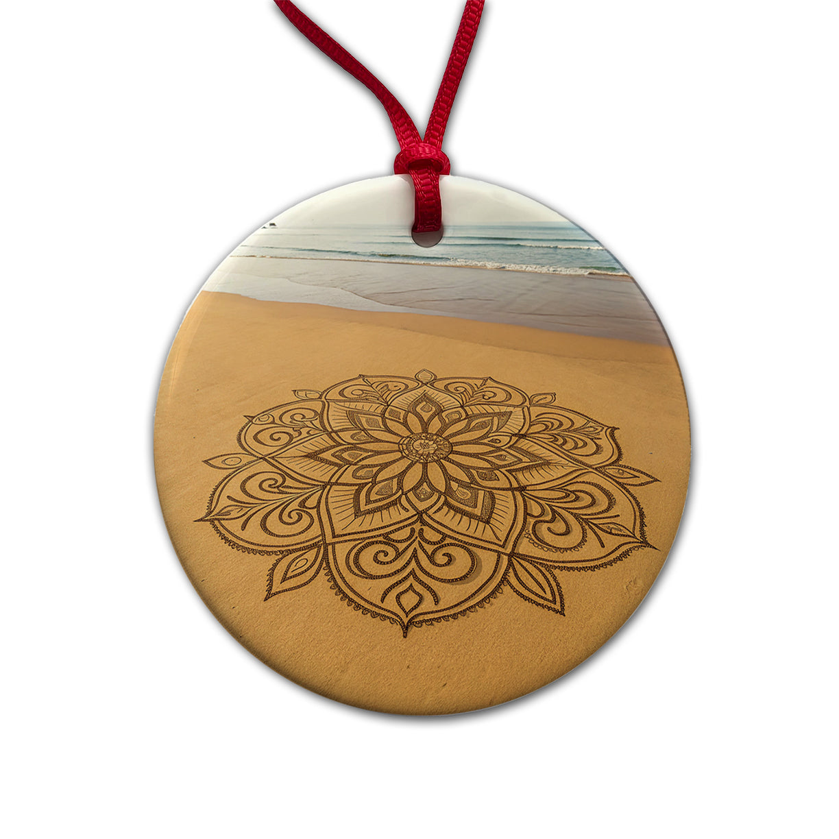 Mandala Pattern Beach Sand Round Ceramic Holiday Christmas Tree Ornament