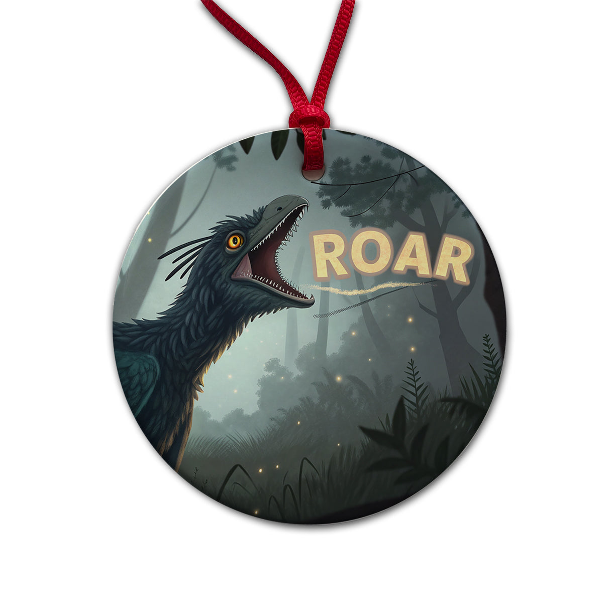 Microraptor Bold Roar Dinosaur Round Ceramic Holiday Christmas Tree Ornament