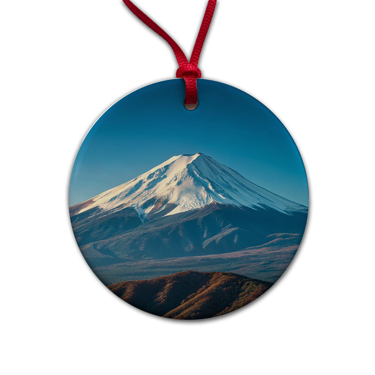 Mount Fuji Japan Photo Round Ceramic Holiday Christmas Tree Ornament
