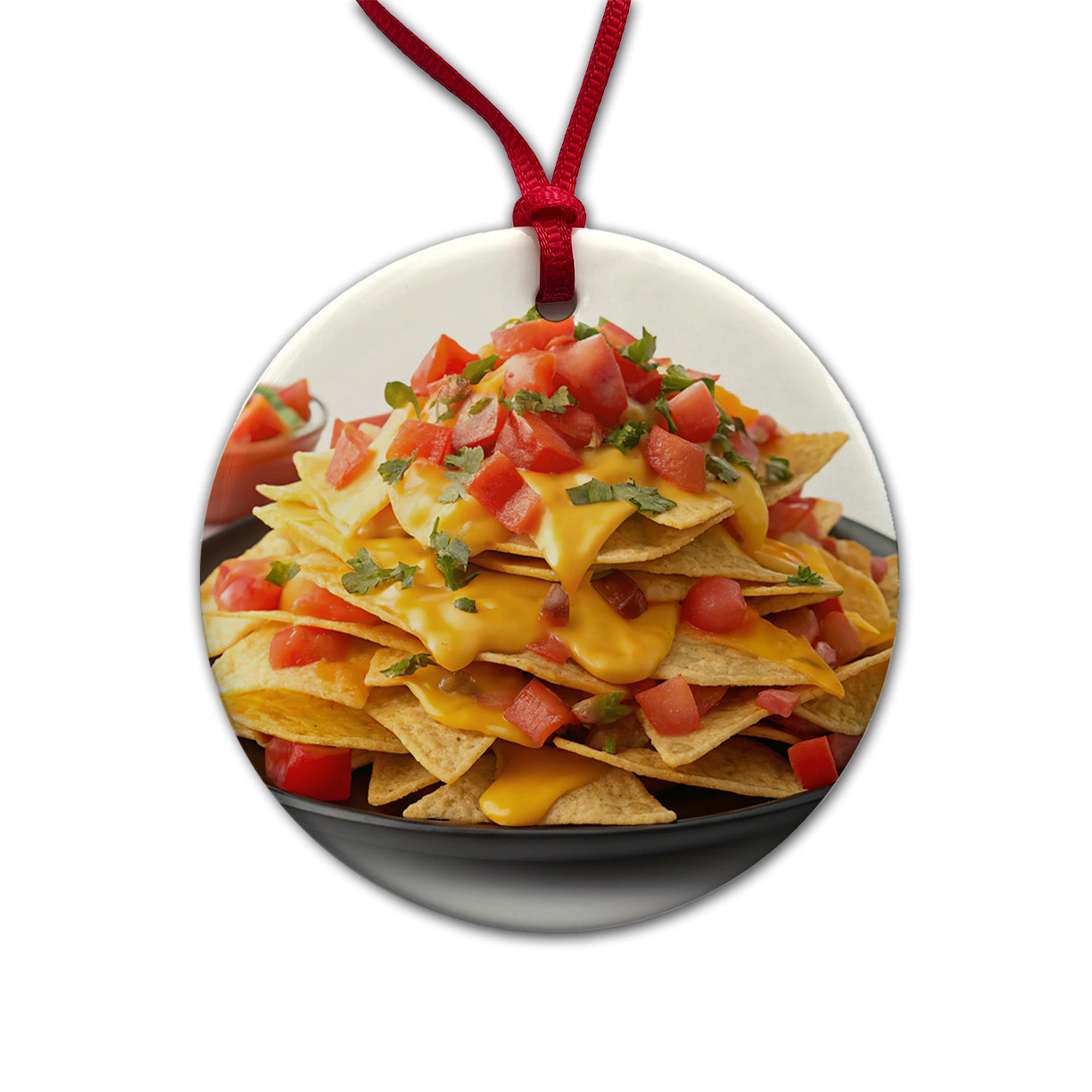 Nachos Plate Mexican Salsa Cheese Round Ceramic Holiday Christmas Tree Ornament
